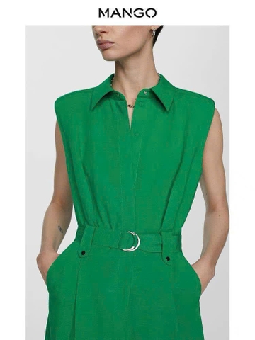 Jumsuit MNG cổ bẻ vai chờm kèm belt 2 màu
