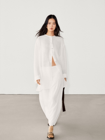 Sơ mi Massimo Dutti dáng dài cổ trụ khuy khảm trai