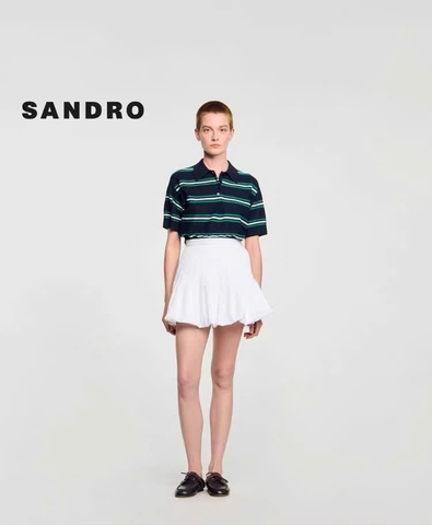 Chân váy Sandro bí ngô trắng xếp ly