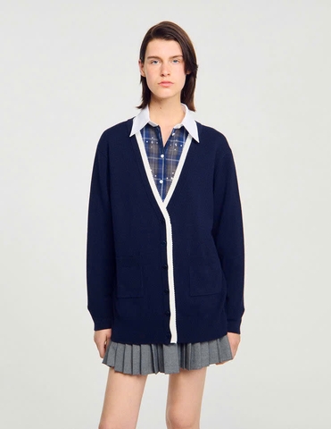 Áo khoác cardigan dài hai tông màu
