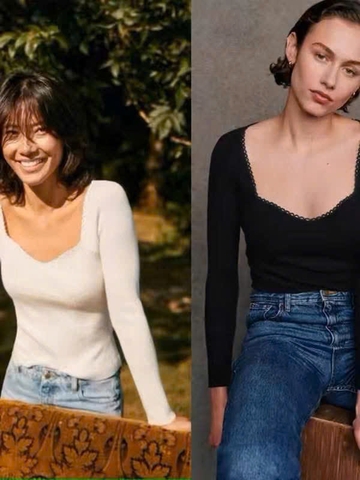 Áo len tăm Sezane cổ tim viền