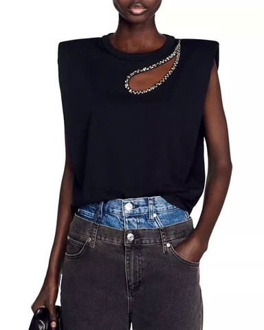 Áo tanktop Sandro đen cổ đá