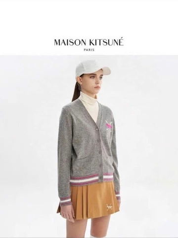 Cardigan cổ V Maison Kitsun logo cáo to