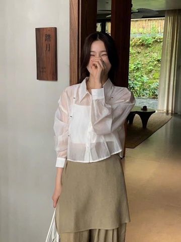Sơ mi Hàn Quốc Moxi cổ đức dáng crop