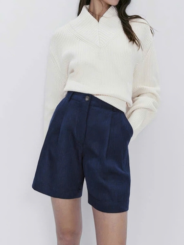 Quần short linen kèm belt cạp cao