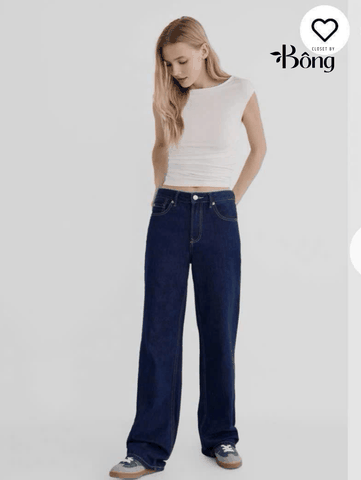 Quần denim suông Stradivarius màu chàm