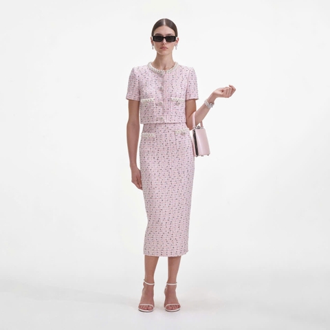 CHÂN VÁY MIDI ĐÍNH NGỌC TRAI HỒNG BOUCLE
