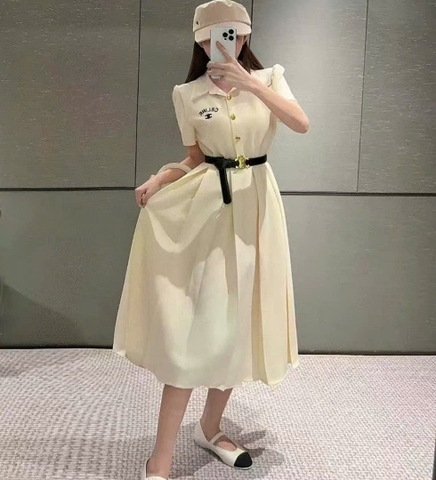 Váy liền Celine cổ bẻ kèm belt 2 màu