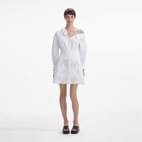 Váy ngắn viền ren cotton trắng