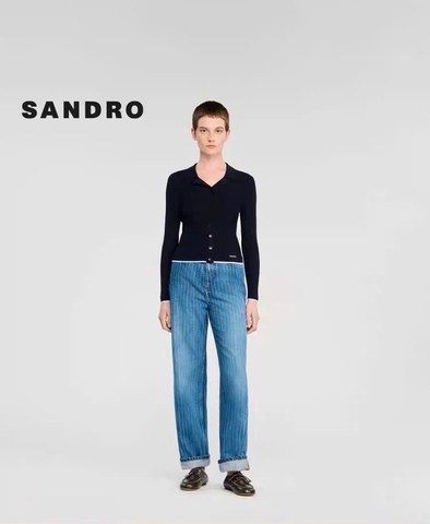 Áo len cardigan cổ polo ngắn