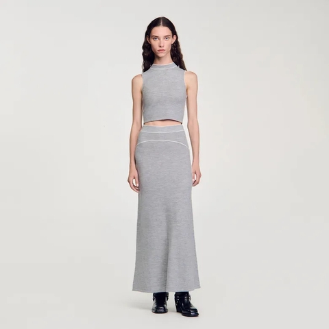 Áo croptop sát nách Sandro màu tàn viền trắng (set 3pcs tách)