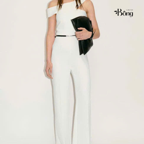 Jump suit Mango trắng trễ vai