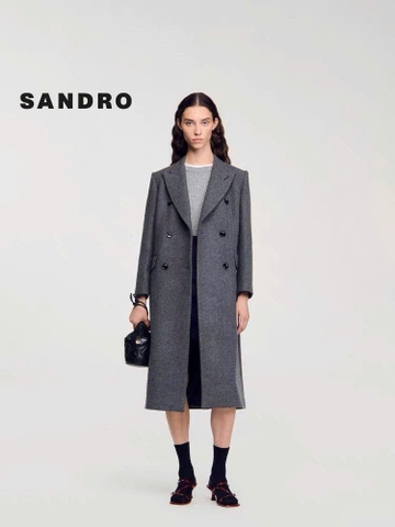 Longcoat dạ Sandro màu lông chuột cổ bẻ