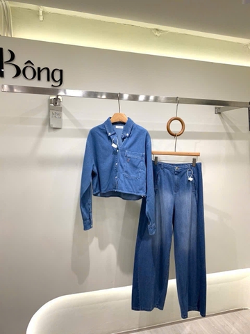 Áo denim Croptop Sandro cổ đức