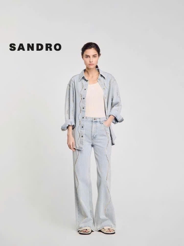 Quần denim Sandro suông bling đá lượn sóng (3pcs tách set)