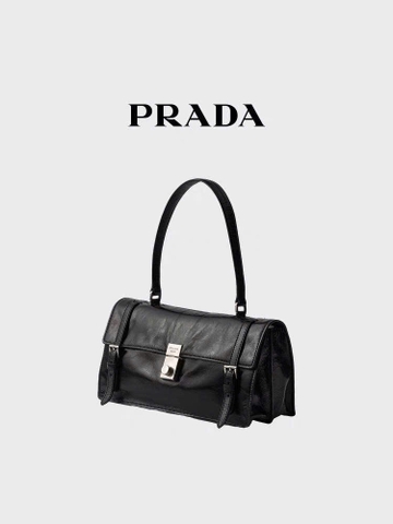Túi Prada da trơn chữ nhật logo trắng