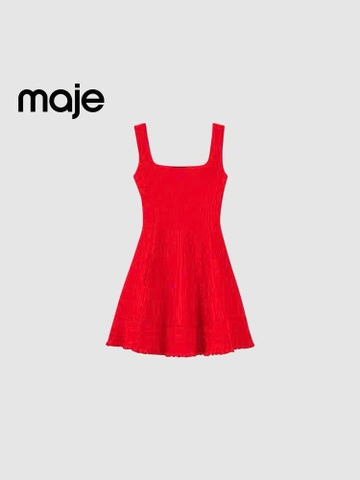 Váy dệt kim Maje đỏ dáng A xoè