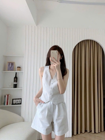 Set Áo gile kẻ + short đũi  8 seconds khuy bọc
