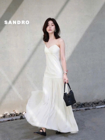 Đầm maxi xếp ly hai dây dáng dài