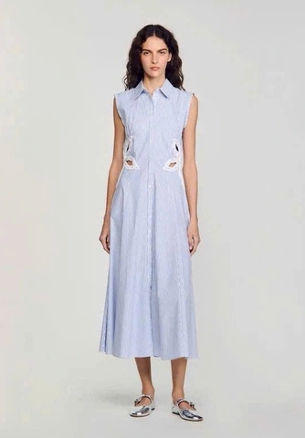 Đầm maxi thêu sọc