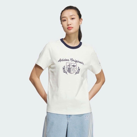 Tshirt ADIDAS trắng thêu ren chỉ đen