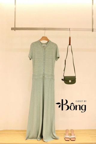 Váy Sandro maxi màu xanh ánh kim tuyến