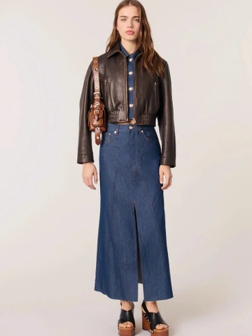 Chân váy Maje dài jeans Denim xẻ trước