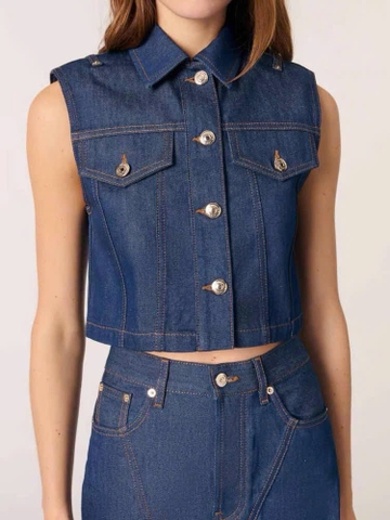 Áo khoác Maje denim không tay dáng ngắn