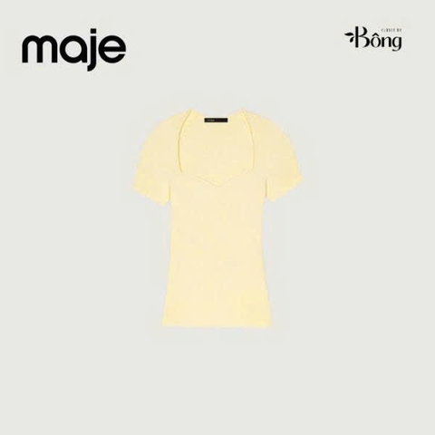 Áo Maje dệt kim vàng cổ vuông