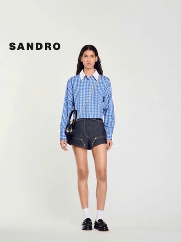 ÁO SƠ MI SANDRO DÁNG CROP KẺ SỌC