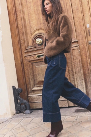 Quần Zara denim suông dáng lửng