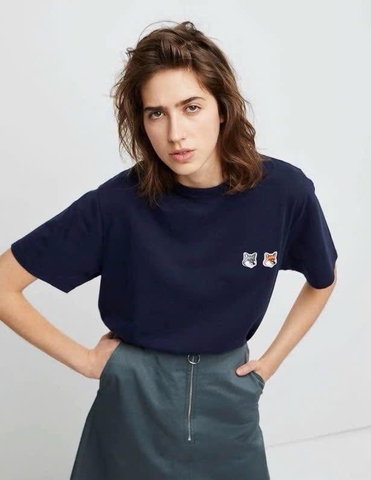 Tshirt Maison Kitsune logo 2 cáo 3 màu dáng over