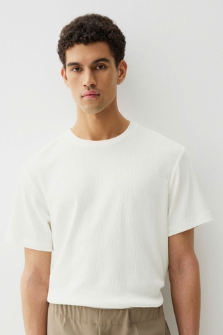 Áo cotton Massimo Dutti trắng cổ tròn