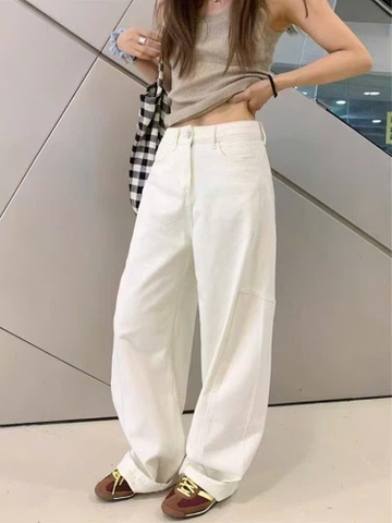 Quần denim xuất Hàn cạp cao ống cong