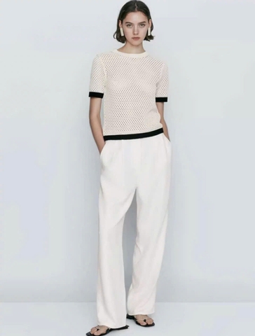 Top MassimoDutti sợi dệt cổ tròn