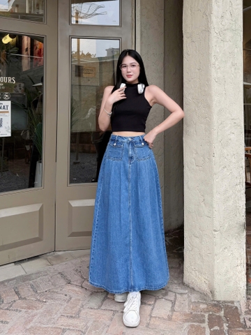 Chân váy denim Zara midi ly trước