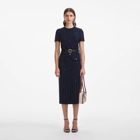 Áo Sel-Portrait cổ tròn bling navy (tách set)
