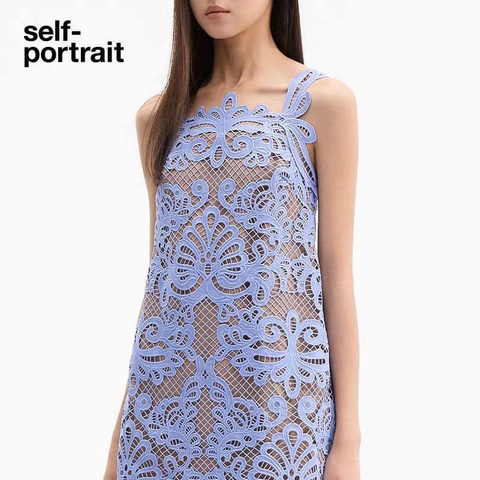 Váy Sel-portrait ren tím 3D hai dây