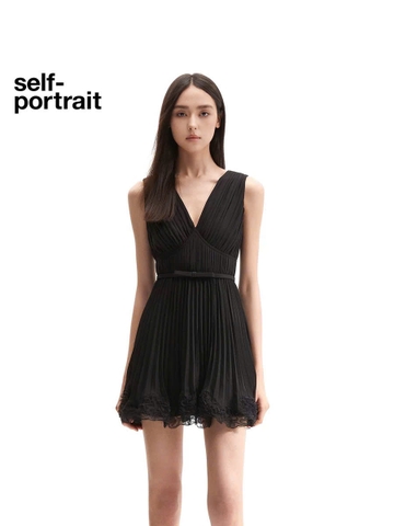 Váy lụa Self- Portrait đen viền ren