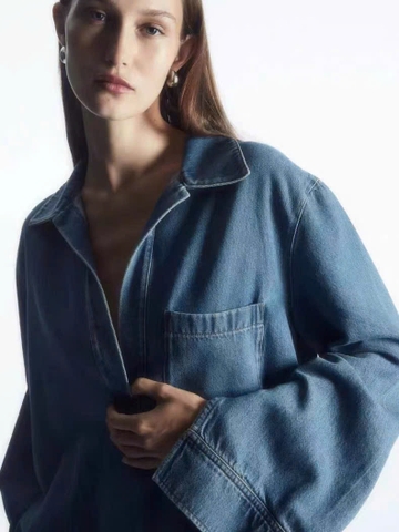 Áo denim COS chui đầu cổ bẻ (tách set)