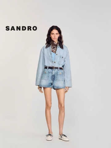 Jacket denim Sandro cổ da
