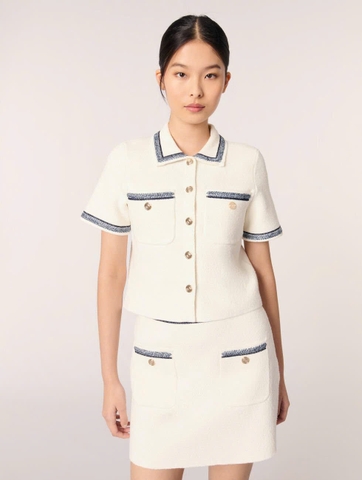 ÁO CARDIGAN LEN DÁNG NGẮN VIỀN TƯƠNG PHẢN