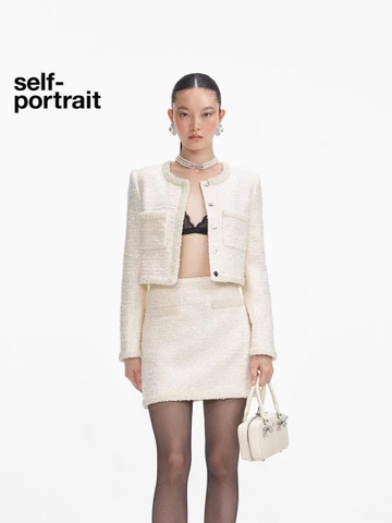 Chân váy tweed Sel-Portrait trắng sequin