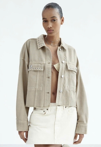 Jacket Zara khaki đinh tán