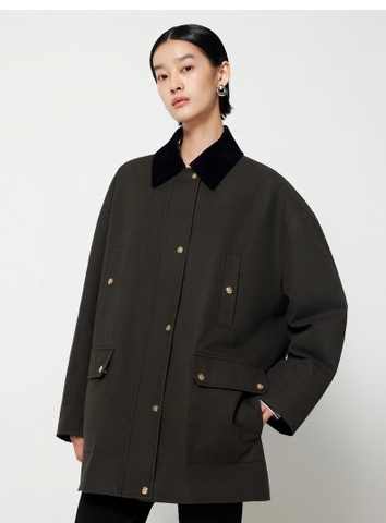 Jacket ERDOS đen dáng loose cổ đức navy khuy vàng