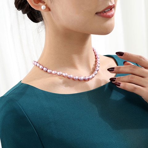 Chuỗi vòng cổ Ngọc trai tự nhiên Cao cấp Hạt xoài mọng - RICE PEARL (6-9ly) CTJ4608