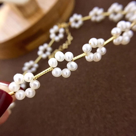 Chuỗi vòng cổ Ngọc trai Tự nhiên Cao cấp Choker - Chuỗi kết chùm hoa - SEVENLOVE PEARL (3-5ly) - CTJ1405A