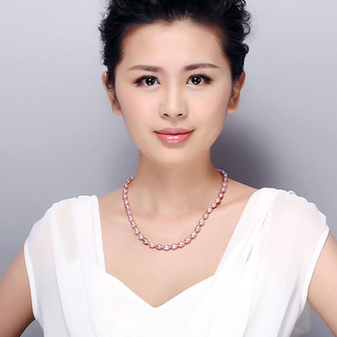 Chuỗi vòng cổ Ngọc trai tự nhiên Cao cấp Hạt xoài mọng - RICE PEARL (6-9ly) CTJ4608