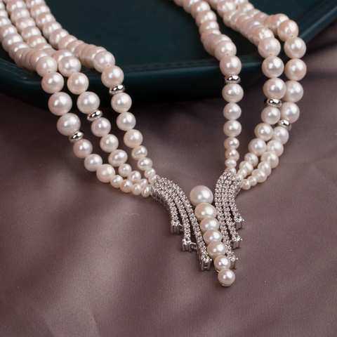 Vòng cổ Ngọc Trai Nước Ngọt Thiên Nhiên Cao Cấp - Hàng 3 Tròn - Ngọc tinh hoa - ELITE PEARL (3-8ly) - CTJ2501