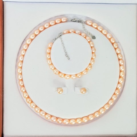 Bộ trang sức Ngọc trai Thiên nhiên 3M - Chuỗi đơn - PEARL MANGO - CTJ0303 (7-9ly) + Tặng kèm 5 phụ kiện bảo dưỡng dự phòng